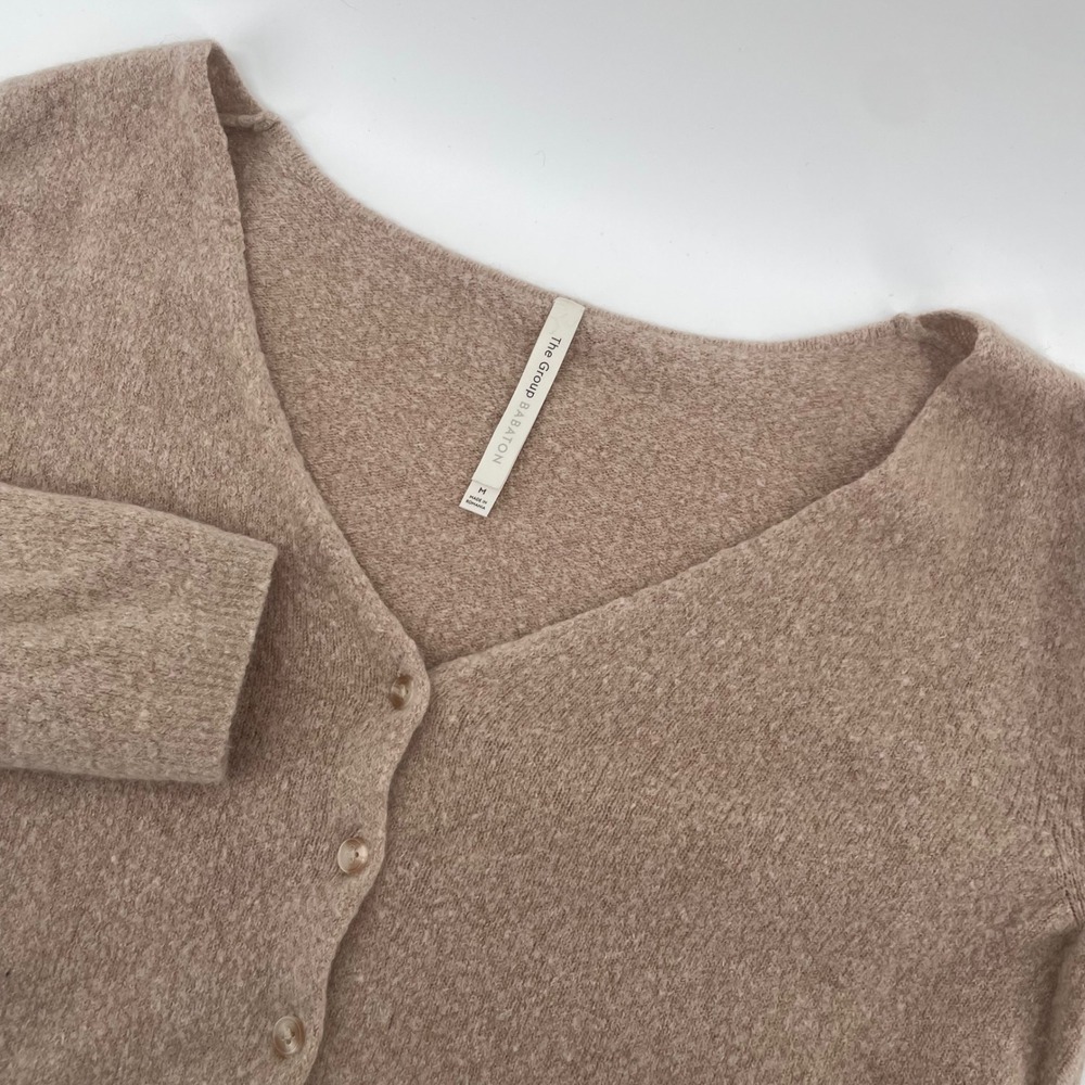 The Group Babaton Cardigan Women M Tan Wool Blend V-Neck Button Front BSY0-3152